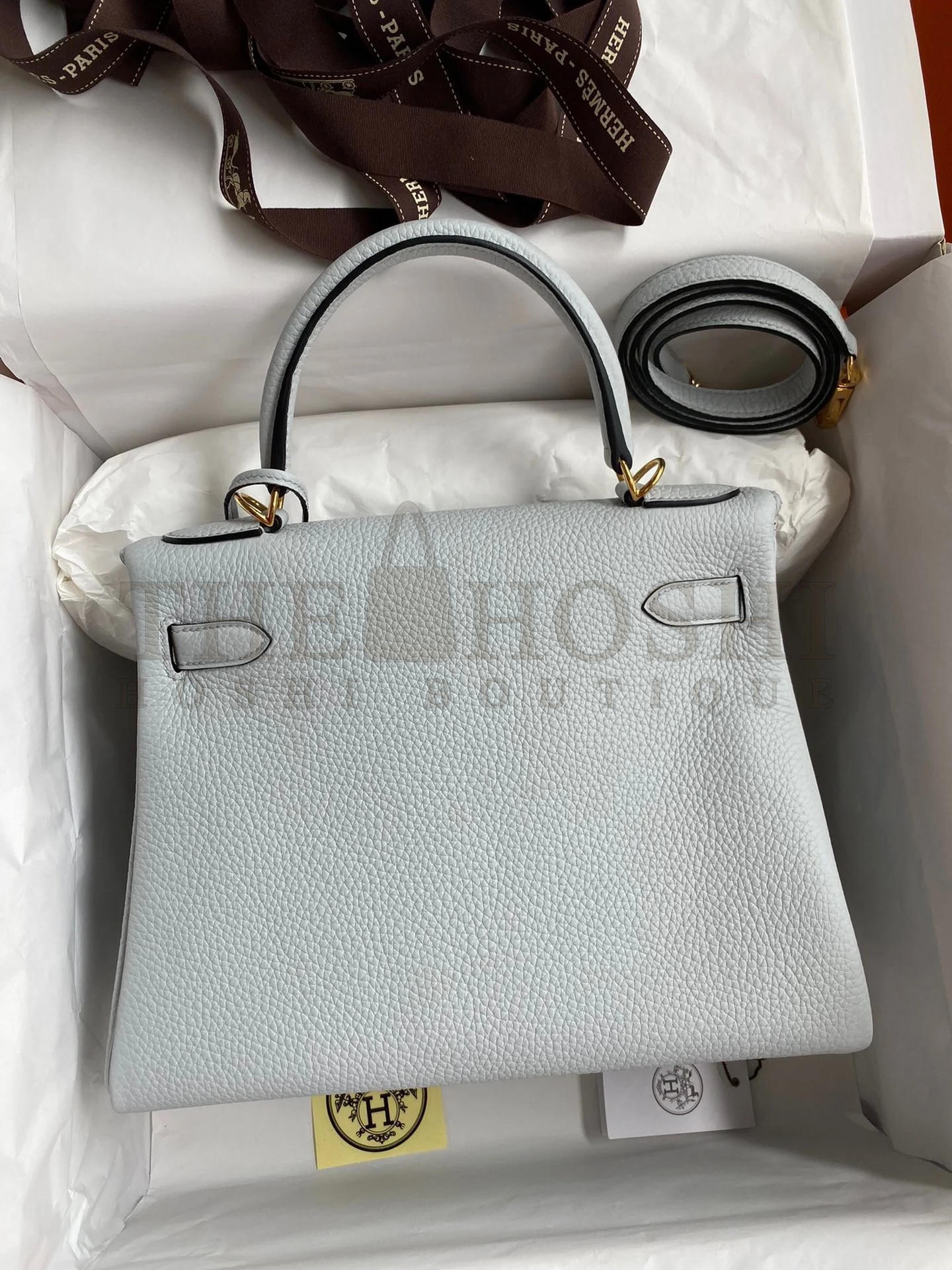 H**me5 Kelly Retourne 28 Handmade Bag In Blue Glacier Clemence Leather Master Quality