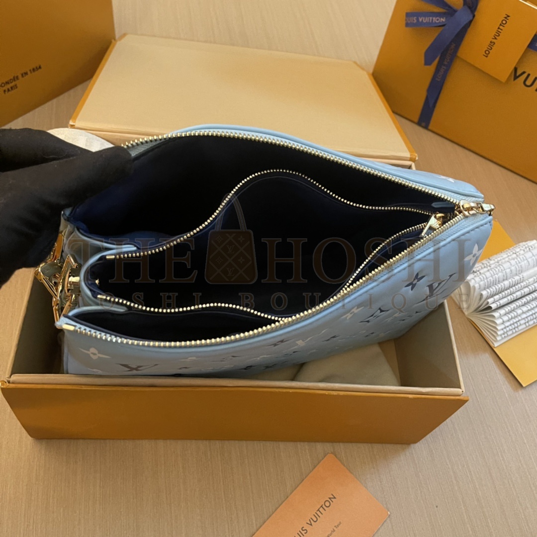 L0vis Vvtt0n LV Women Coussin PM Handbag Blue Lambskin Silk Scarf Cowhide Leather Master Quality