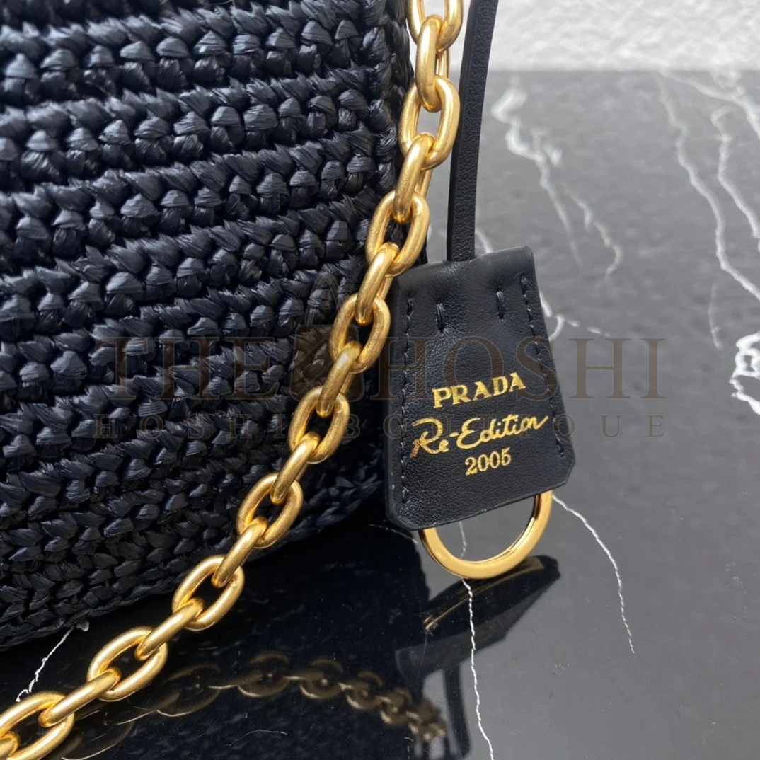 Pra*a Re-Edition 2005 Shoulder Bag In Black Raffia Master Quality