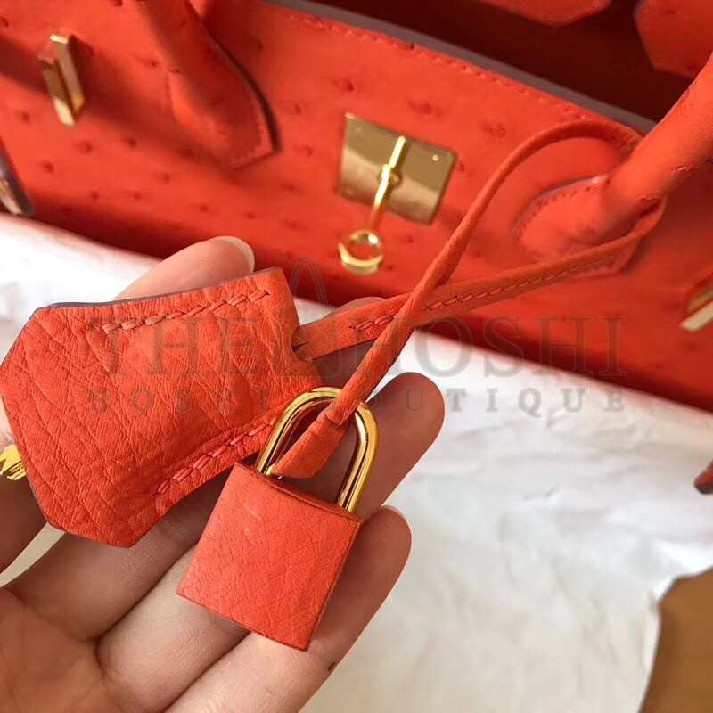 H**me5 Orange Birkin 30cm Ostrich Handmade Bag Master Quality