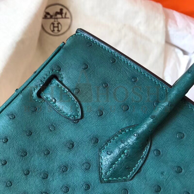 H**me5 Green Birkin 30cm Ostrich Handmade Bag Master Quality