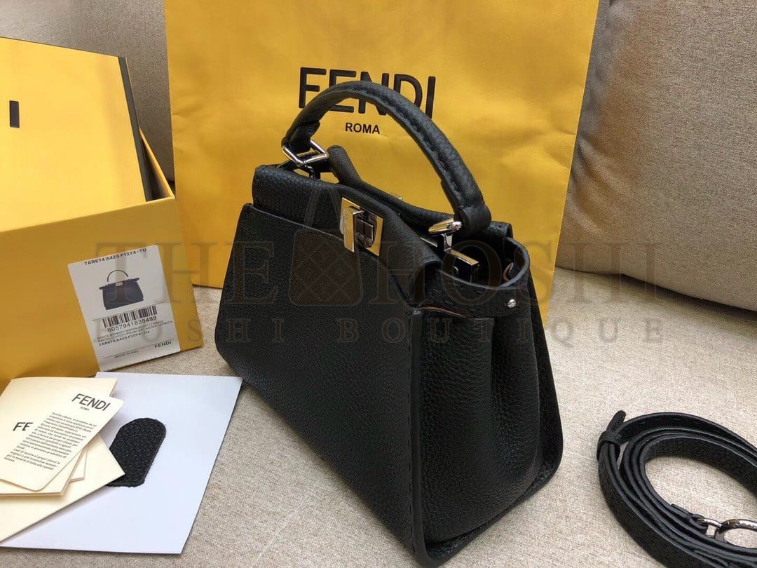 F**di Peekaboo Mini Selleria Bag In Black Romano Leather Master Quality