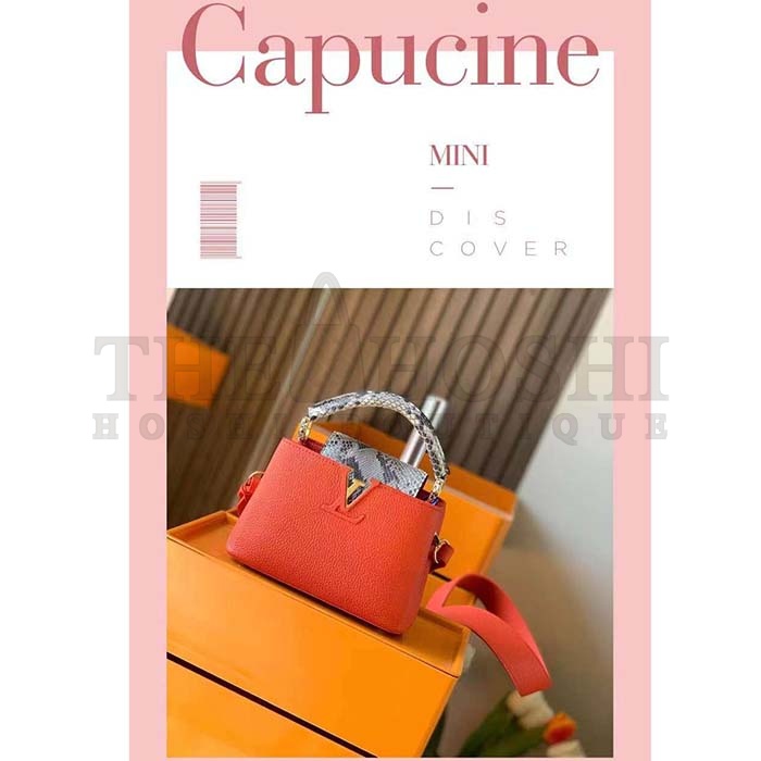L0vis Vvtt0n LV Women Capucines Mini Handbag Orange Taurillon Leather Python Skin Master Quality