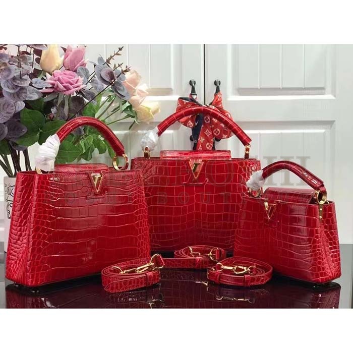 L0vis Vvtt0n LV Women Capucines BB Handbag Red Crocodilien Brillant Savoir Faire Master Quality