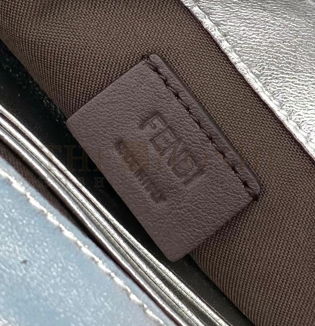 F**di Small Baguette Bag In Silver FF Metallic Leather Master Quality