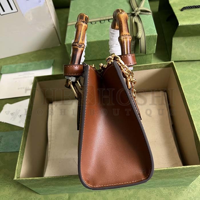 Gvc*1 Women Diana Mini Tote Bag Camel Ebony GG Canvas Crystals Double G Master Quality