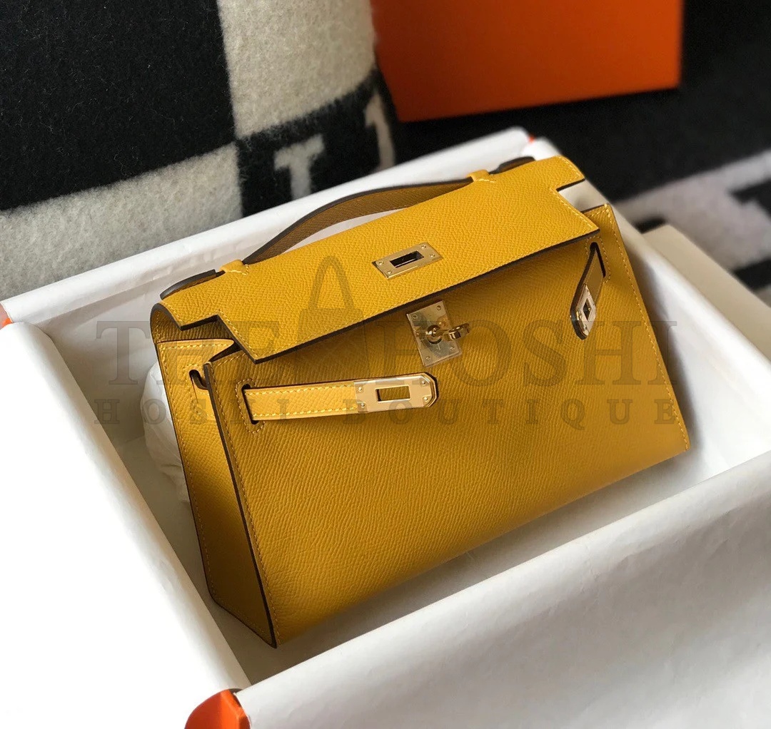 H**me5 Kelly Pochette Clutch Bag In Yellow  Epsom Leather Master Quality
