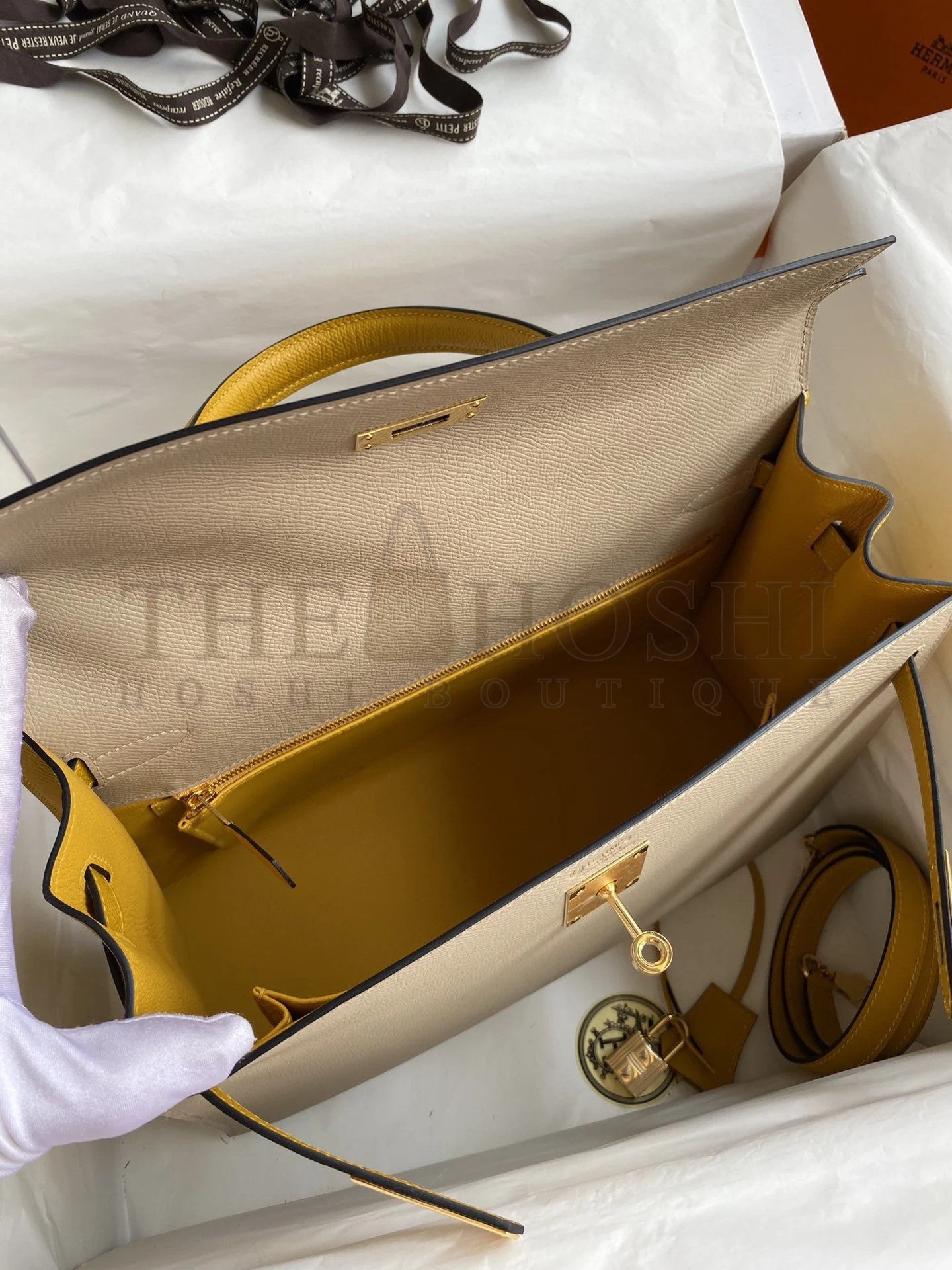 H**me5 Kelly Sellier 32 Bicolor Bag in Trench and Yellow Epsom Calfskin Master Quality