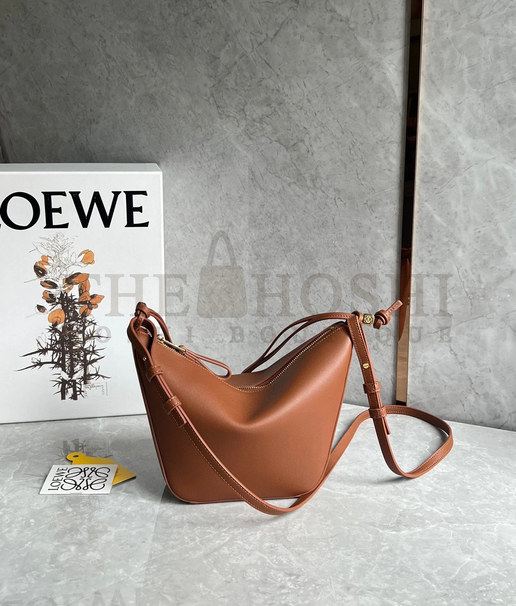 L0ew* Mini Hammock Hobo Bag in Brown Calfskin Master Quality