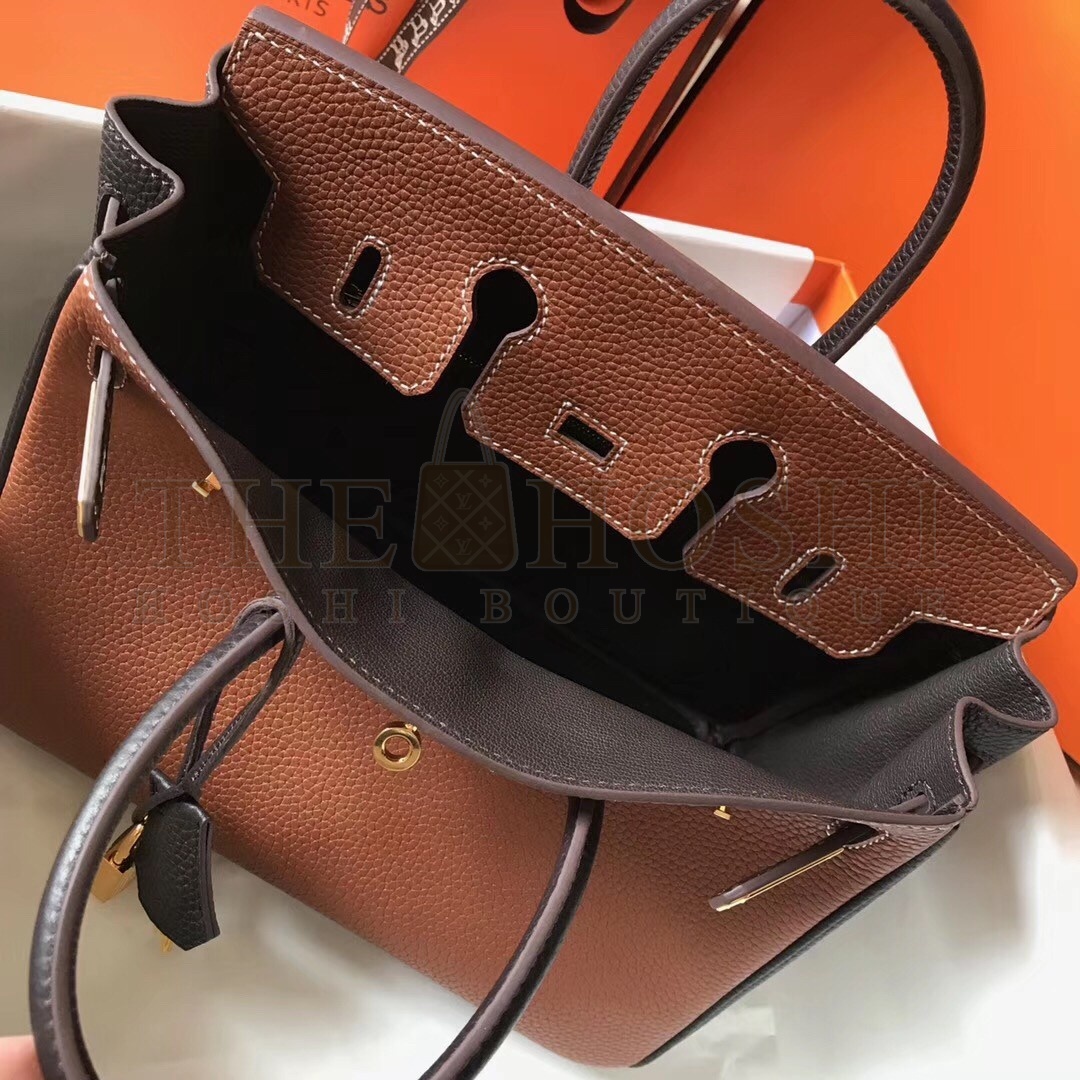 H**me5 Bi-Color Birkin 25cm Bag In Brown/Black Clemence Leather Master Quality