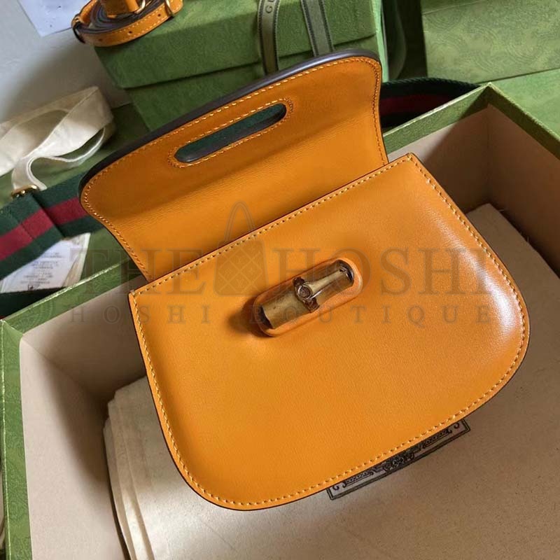 Gvc*1 Women Bamboo 1947 Mini Top Handle Bag Orange Leather Bamboo Hardware Master Quality