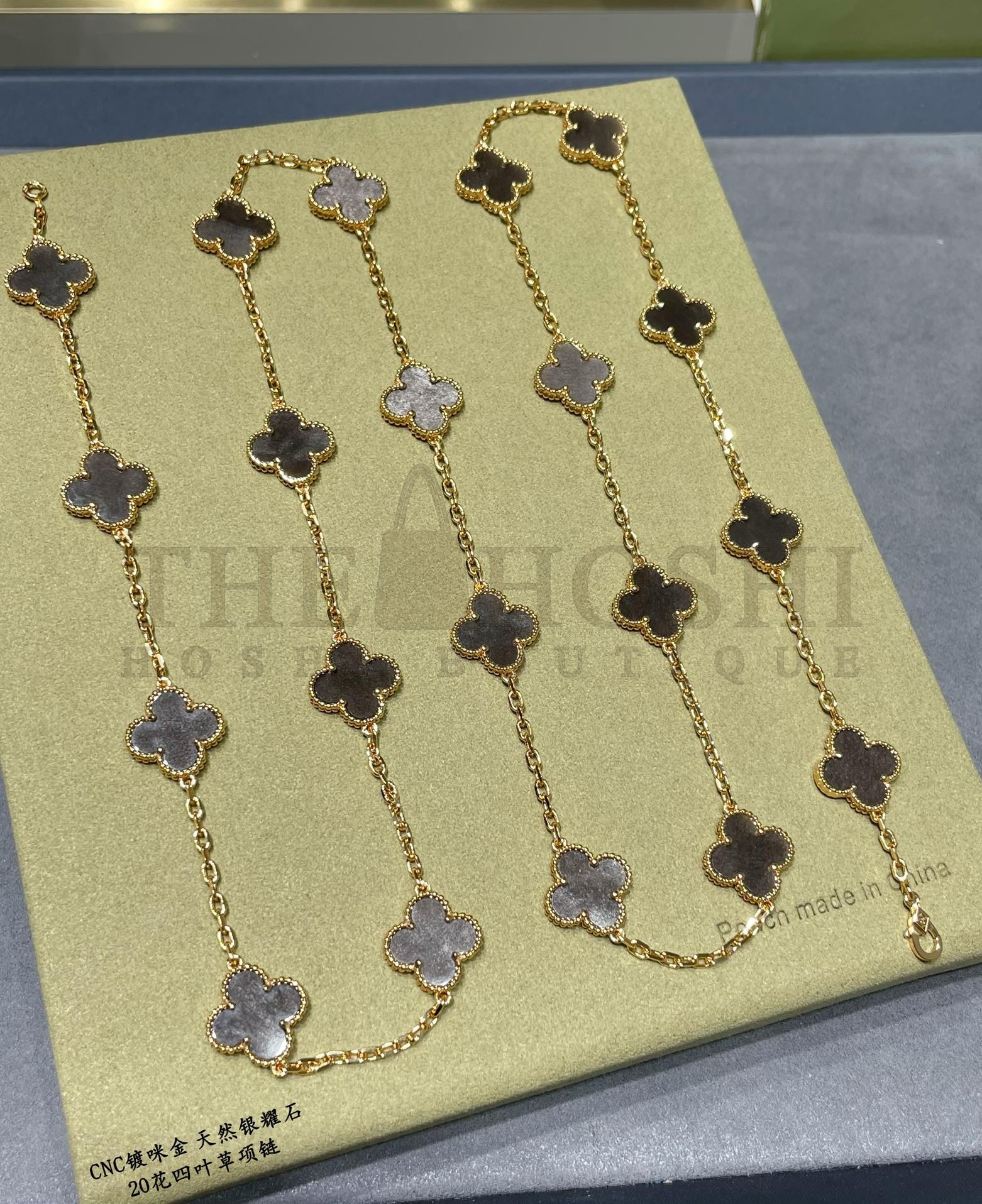 18k Premium Onyx Ten Flowers Clover Necklace. V*n Cl**f&Arpels Master Quality