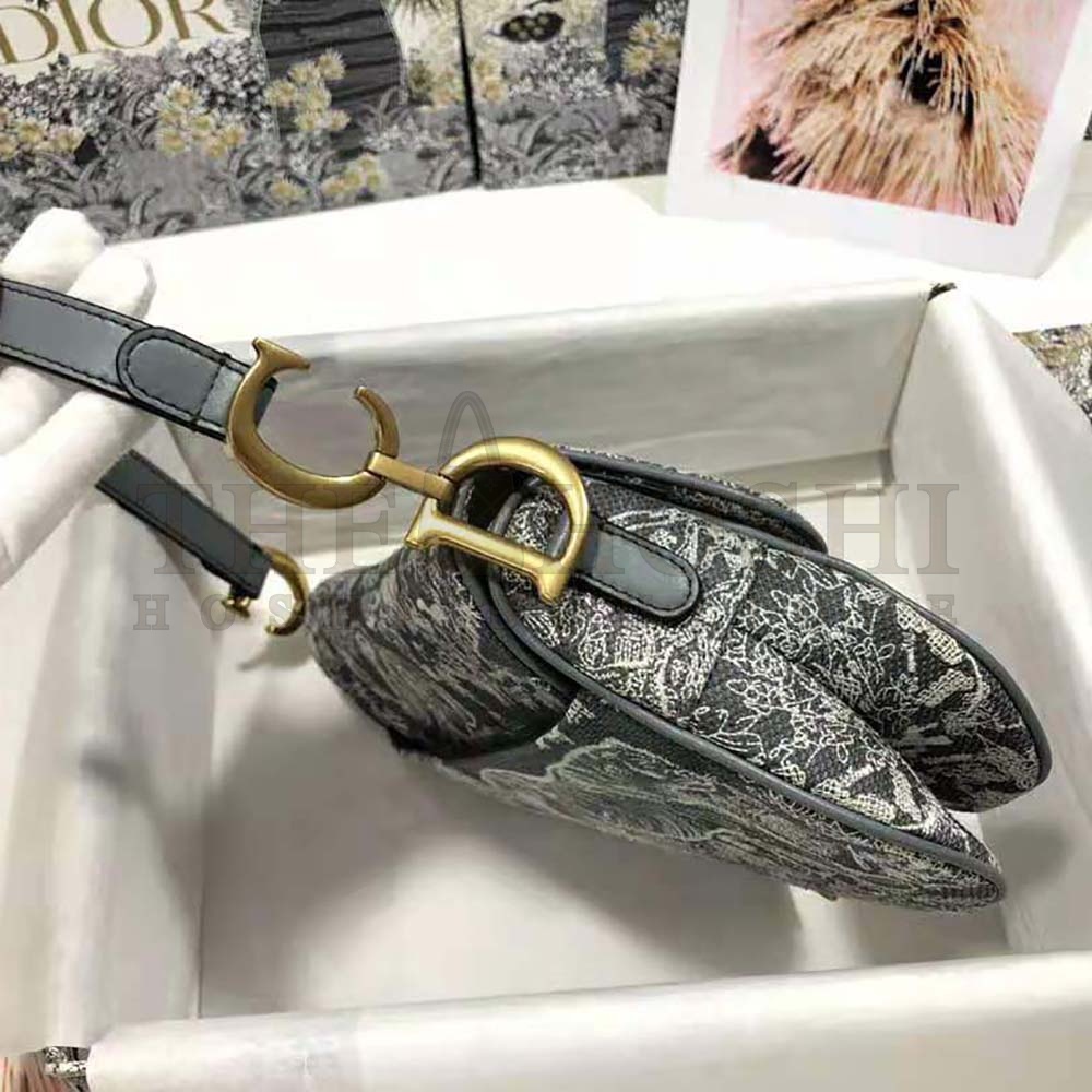 D10r Women Saddle Bag Toile DE Jouy Reverse Jacquard-Silver Master Quality