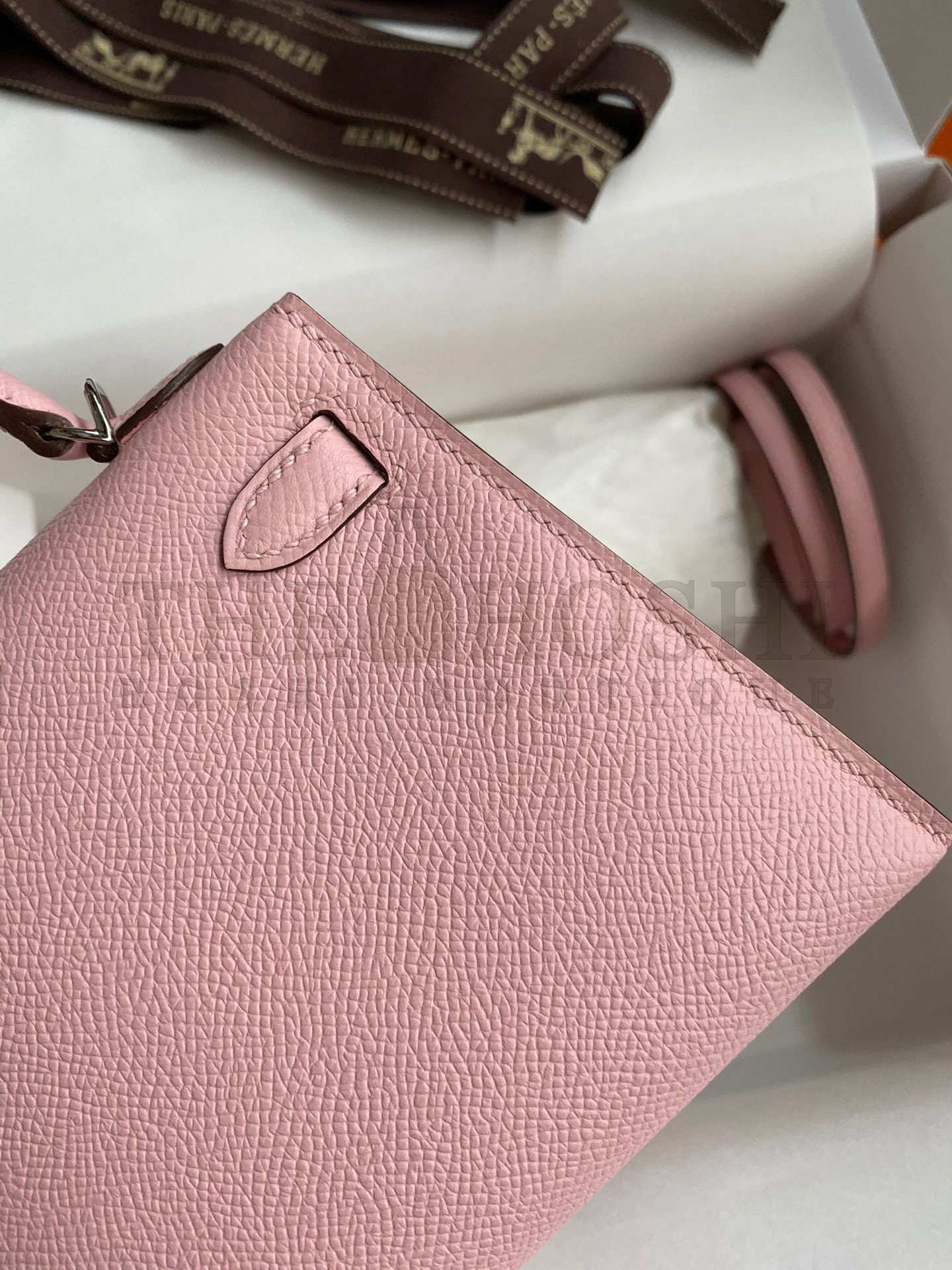 H**me5 Kelly Mini II Sellier Handmade Bag In Rose Sakura Epsom Calfskin Master Quality