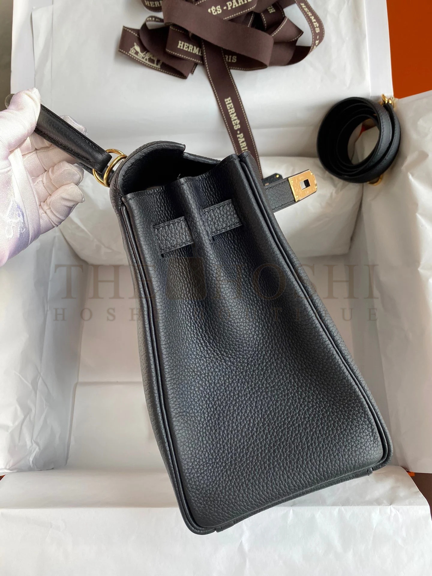 H**me5 Kelly Retourne 28 Handmade Bag In Black Clemence Leather Master Quality