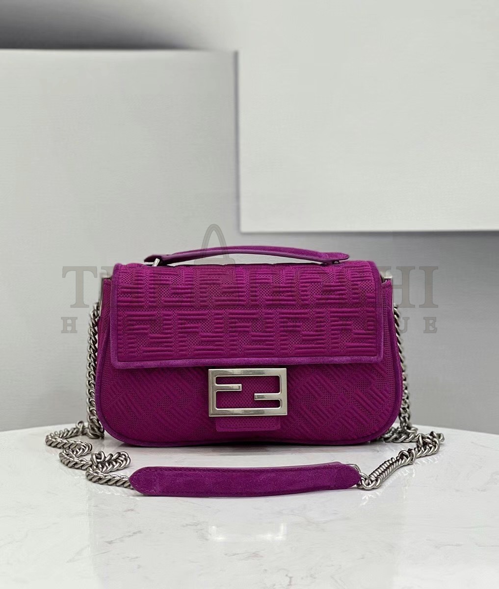 F**di Baguette Chain Midi Bag In Fuchsia FF Fabric Master Quality