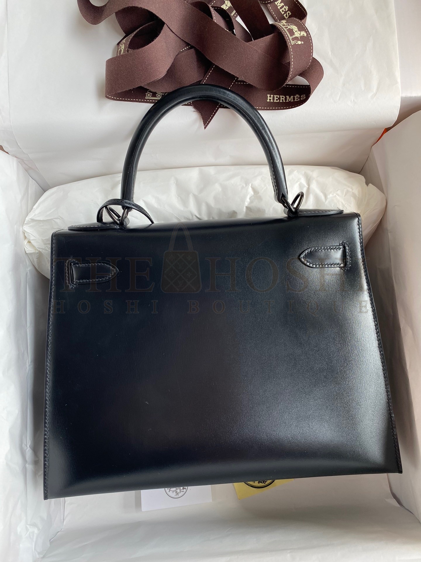 H**me5 Kelly Sellier 28 Handmade Bag In Black Box Calfskin Master Quality