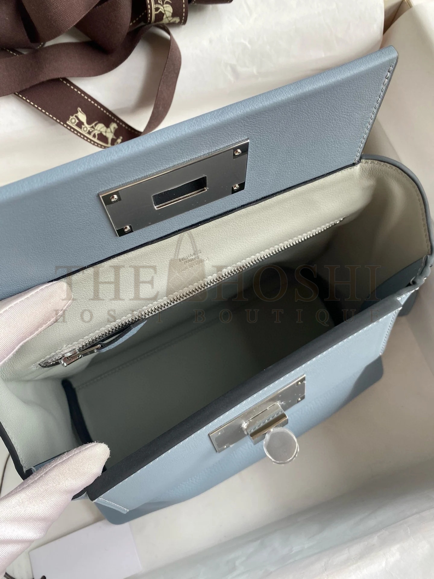 H**me5 24/24 Mini 21 Handmade Bag in Blue Lin Evercolor Leather Master Quality