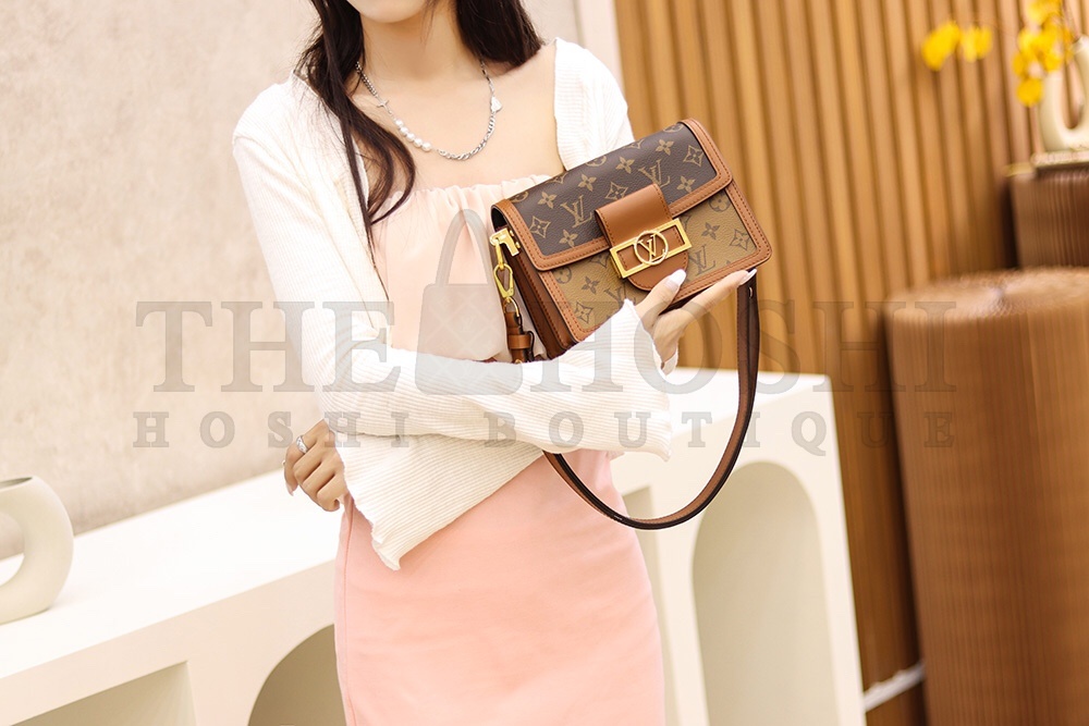 L0vis Vvtt0n LV Women Mini Dauphine Handbag in Monogram Canvas-Brown M44580 Master Quality