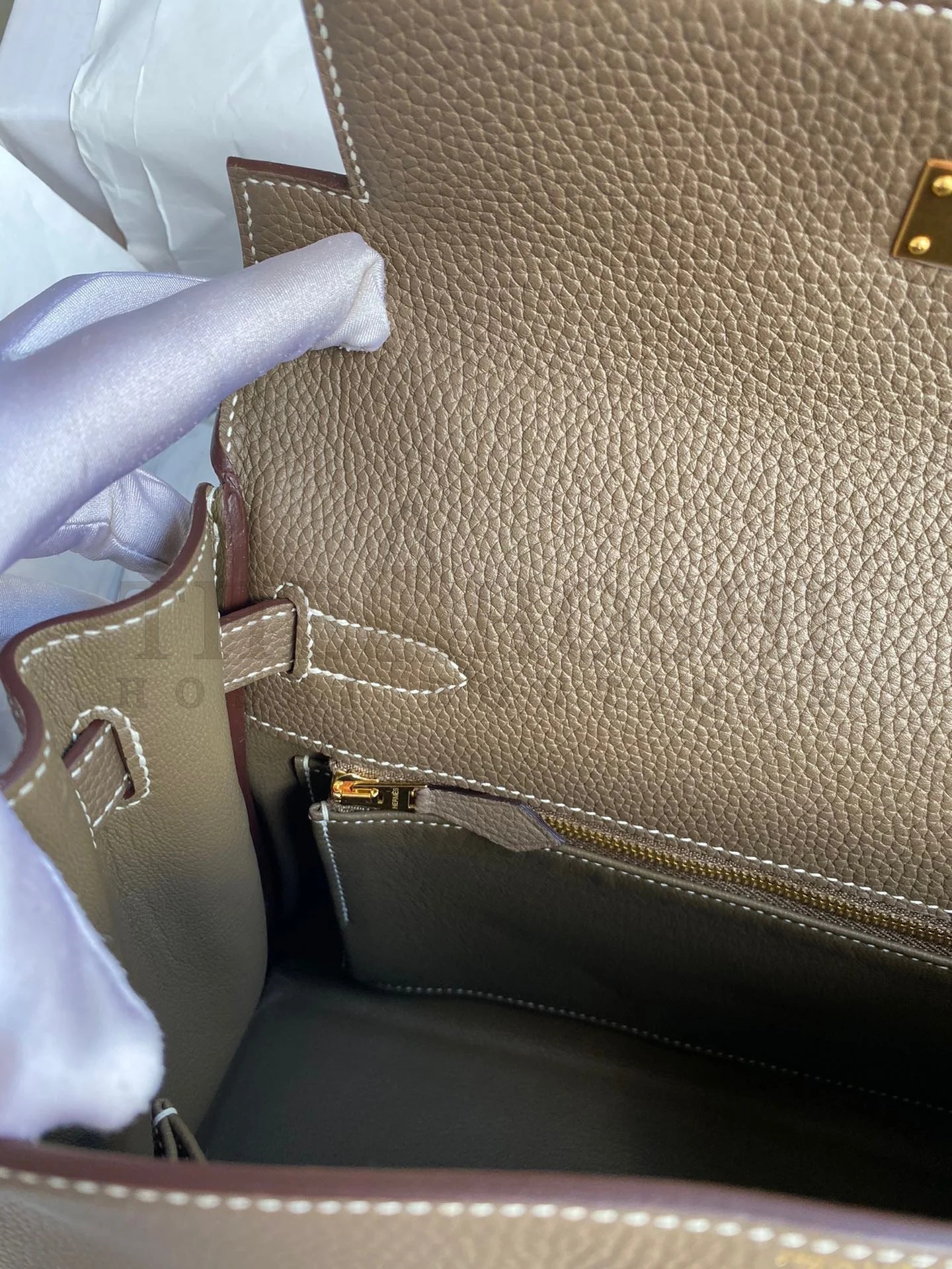 H**me5 Kelly Retourne 28 Handmade Bag In Taupe Clemence Leather Master Quality