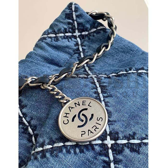 Ch**el Women CC 22  Handbag Stitched Denim Silver Metal Blue 20cm and 36cm Master Quality