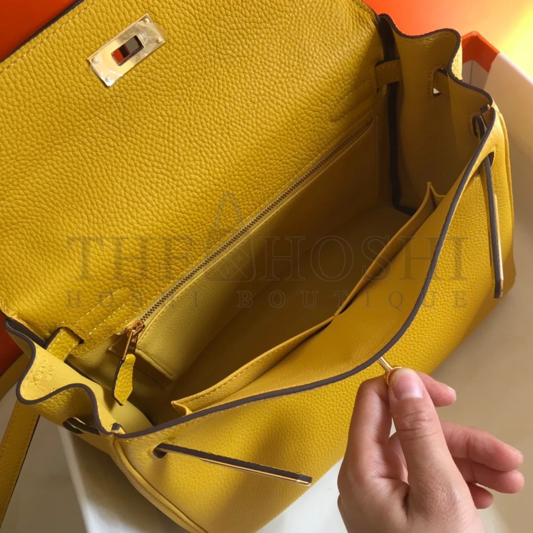 H**me5 Kelly 32cm Retourne Bag in Yellow Clemence Leather GHW Master Quality