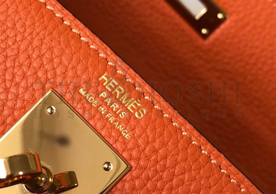 H**me5 Kelly 25cm Retourne Bag in Orange Clemence Leather GHW Master Quality