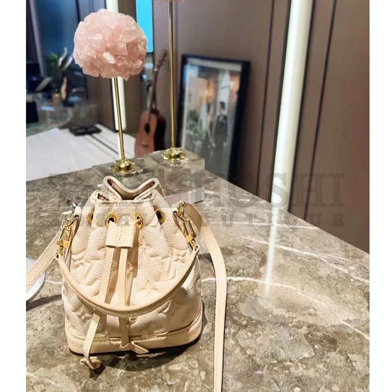 L0vis Vvtt0n LV Women Nano Noé Bucket Bag Beige Monogram Embossed S*pple Grained Cowhide Master Quality