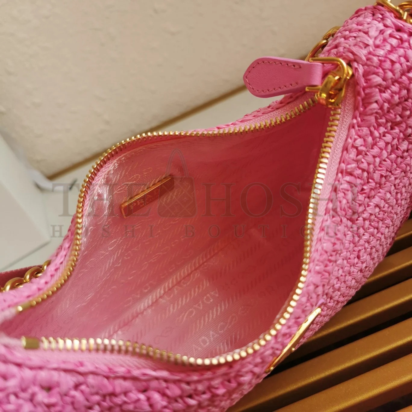Pra*a Re-Edition 2005 Shoulder Bag In Pink Raffia Master Quality