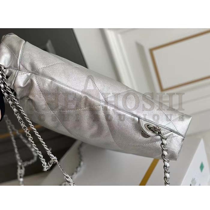 Ch**el Women CC Large Back Pack Ch**el 22 Handbag Metallic Calfskin Silver-Tone Metal Master Quality