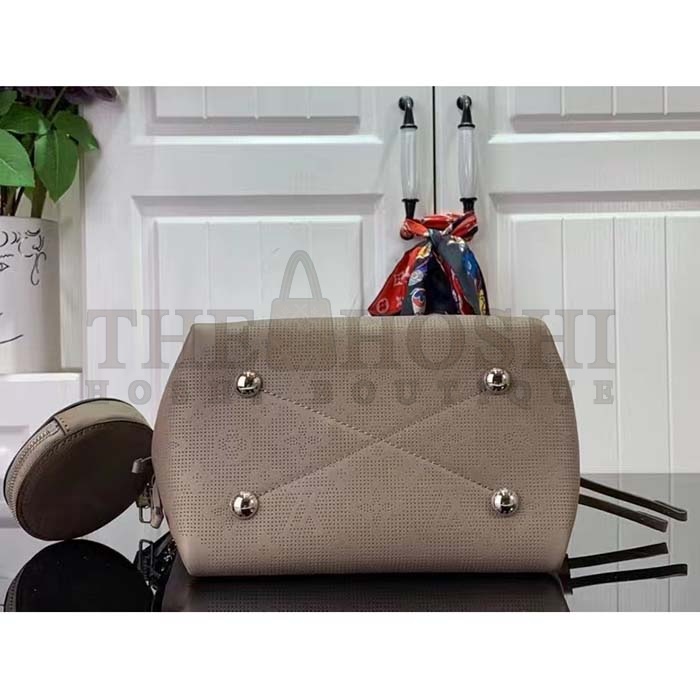 L0vis Vvtt0n LV Women Bella Bucket Bag Gray Mahina Perforated Calfskin Leather Master Quality