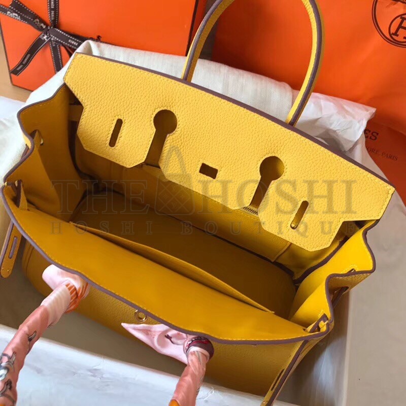 H**me5 Yellow Birkin 30cm Clemence Handmade Bag Master Quality