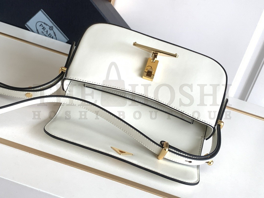 Pra*a Shoulder Bag in White Smooth Calfskin Master Quality