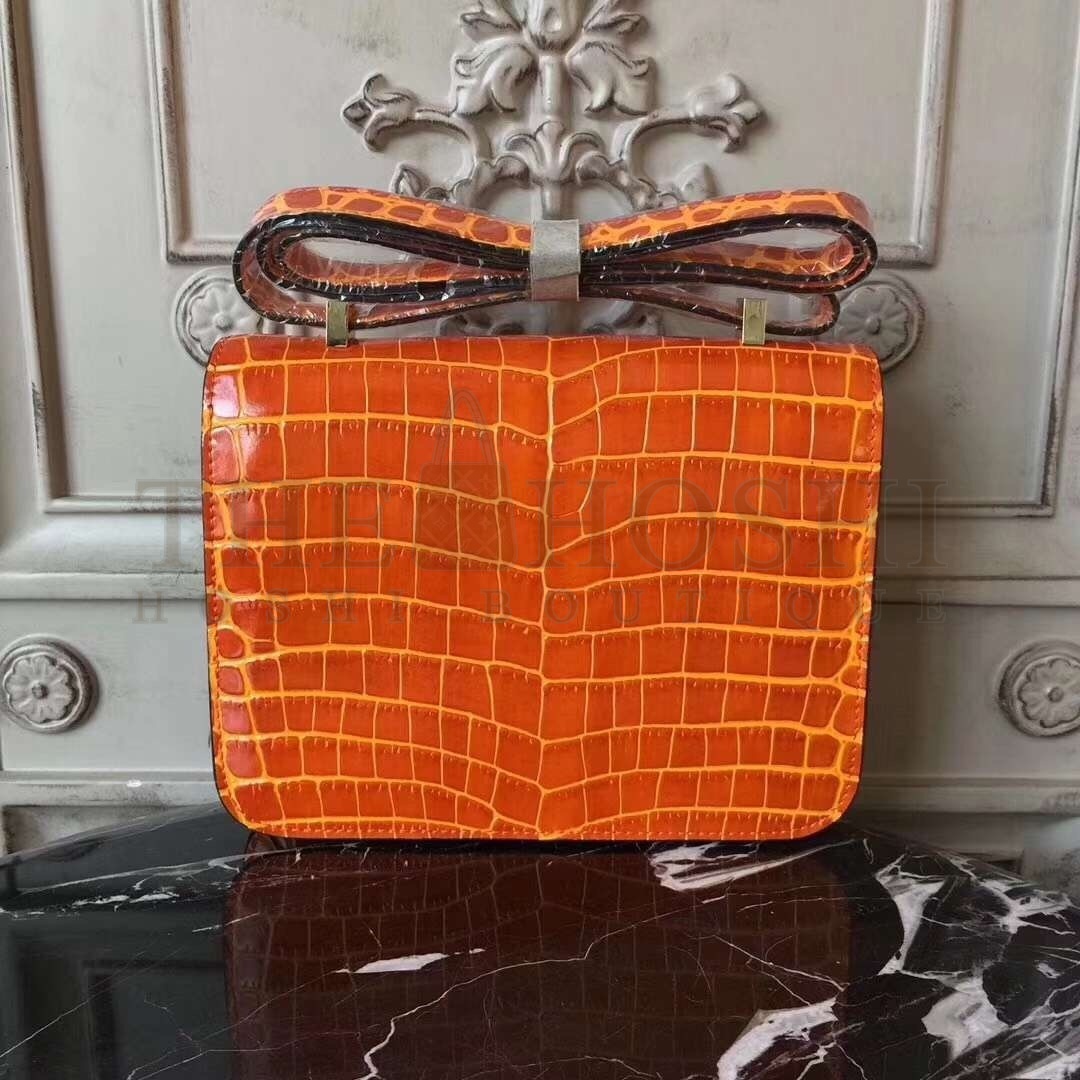 H**me5 Orange Constance MM 24cm Crocodile Bag Master Quality