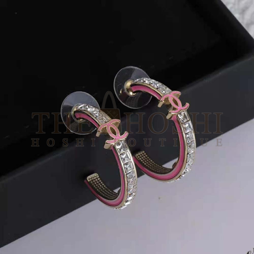 Ch**el Women Hoop Earrings in Metal and Diamantés-Pink Master Quality