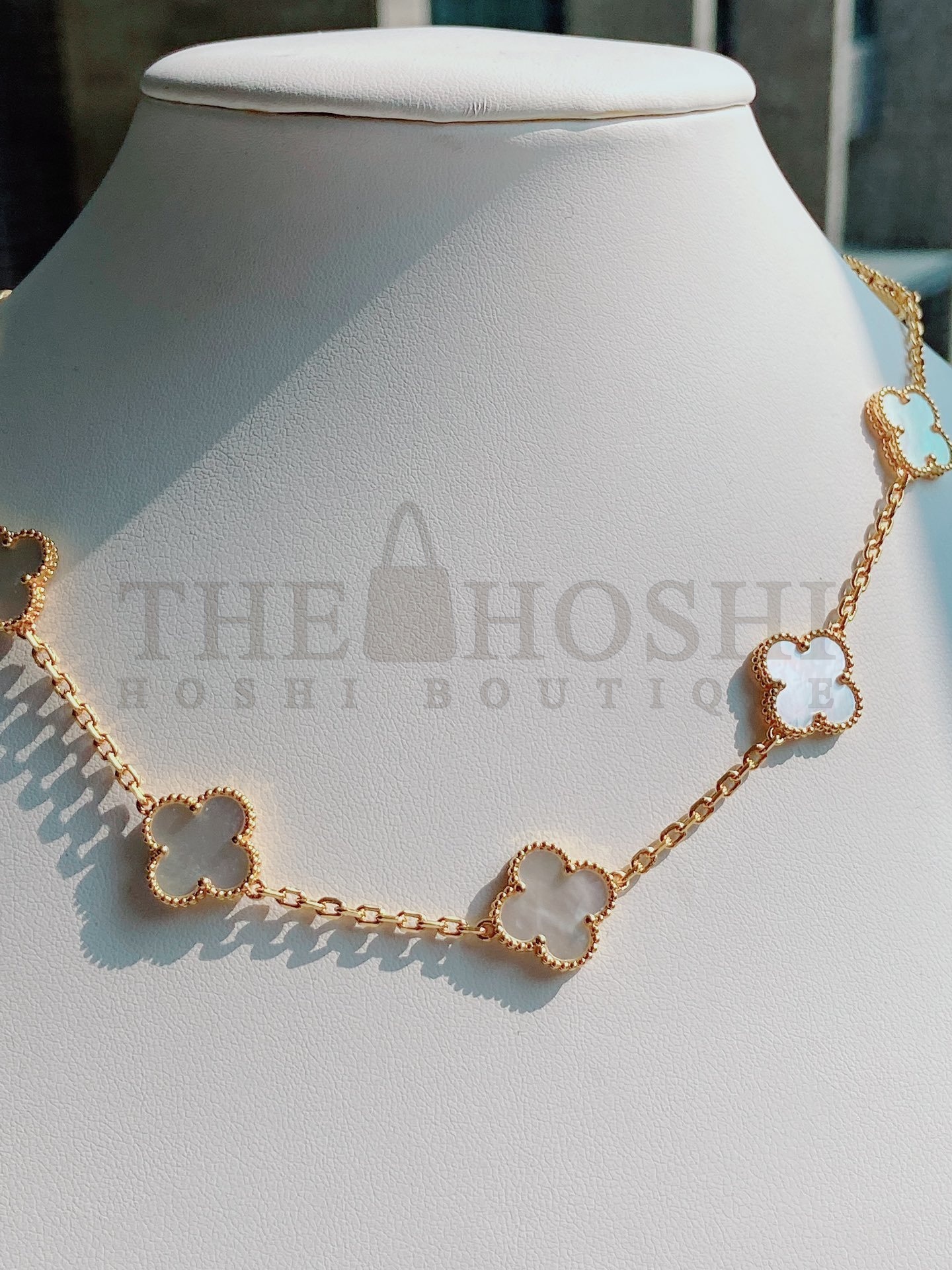 18k Premium Onyx Ten Flowers Clover Necklace. V*n Cl**f&Arpels Master Quality