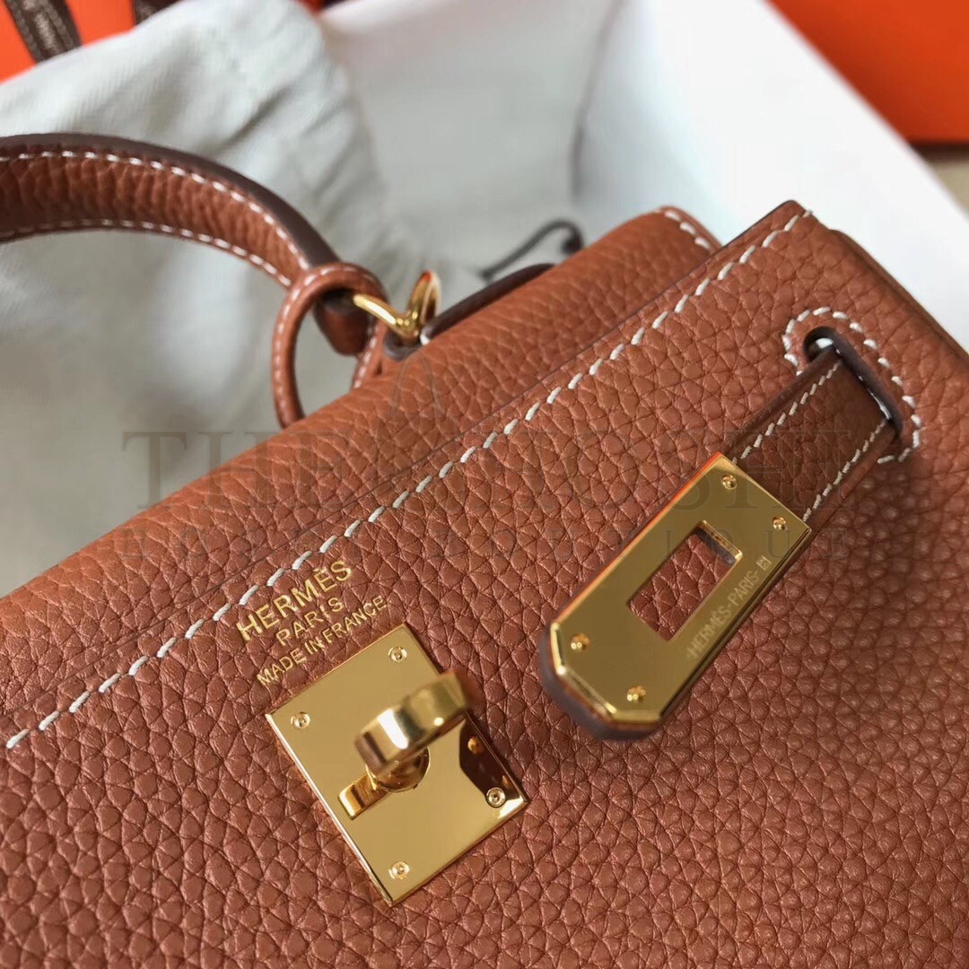 H**me5 Mini Kelly 20cm Bag In Brown Clemence Leather Master Quality