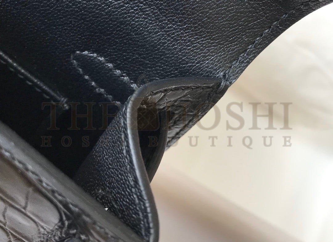 H**me5 Kelly Mini II Sellier Bag In Black Crocodile Embossed Leather Master Quality