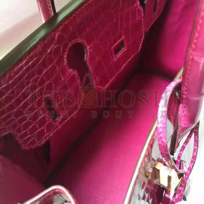 H**me5 Rose Red Birkin 30cm Crocodile Niloticus Shiny Bag Master Quality