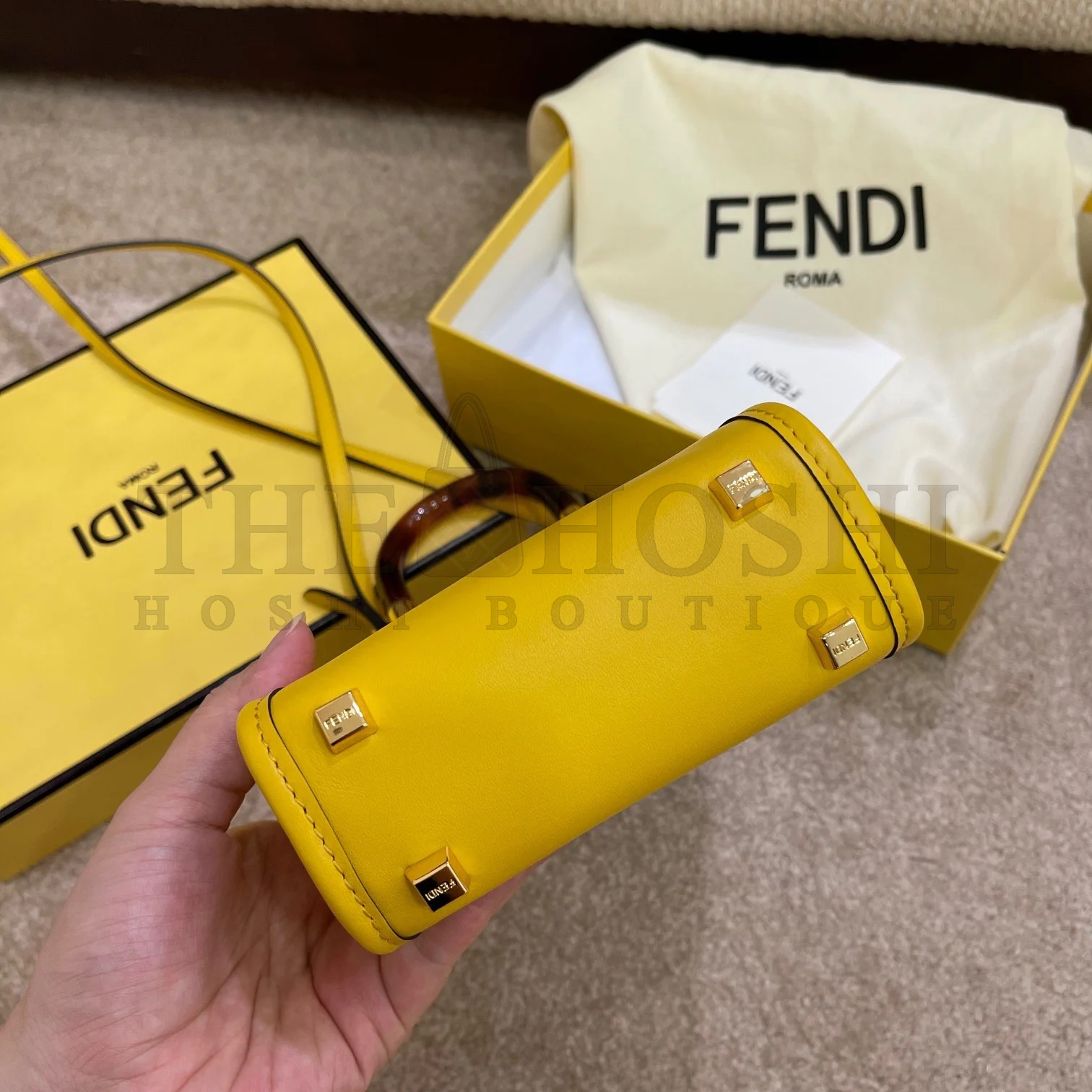 F**di Mini Sunshine Shopper Bag In Yellow Leather Master Quality