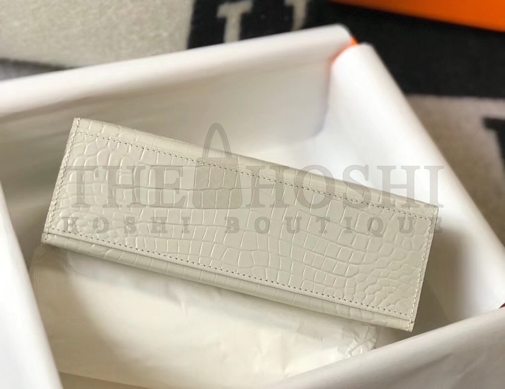 H**me5 Kelly Pochette Bag In White Embossed Crocodile Leather Master Quality