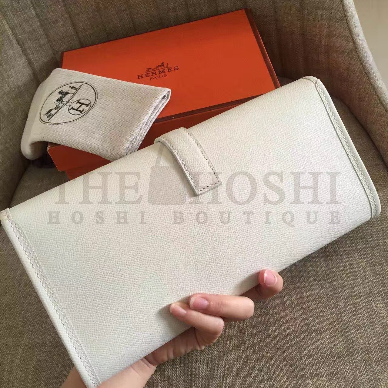 H**me5 White Epsom Jige Elan 29 Clutch Bag Master Quality