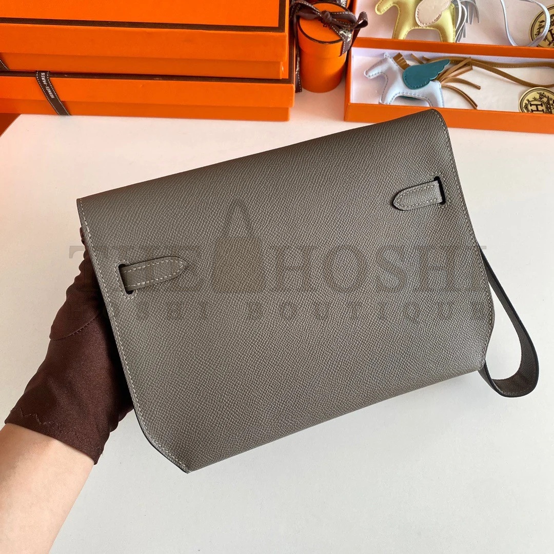 H**me5 Kelly Depeches 25 Pouch in Etain Epsom Calfskin Master Quality