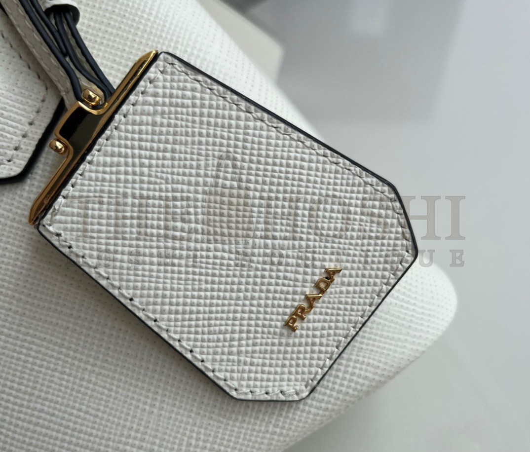 Pra*a Double Mini Bag In White Saffiano Leather Master Quality