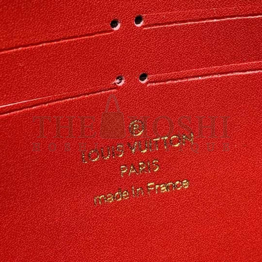 L0vis Vvtt0n LV Women Croisette Chain Wallet Scarlet Red Damier Ebene Coated Canvas Master Quality