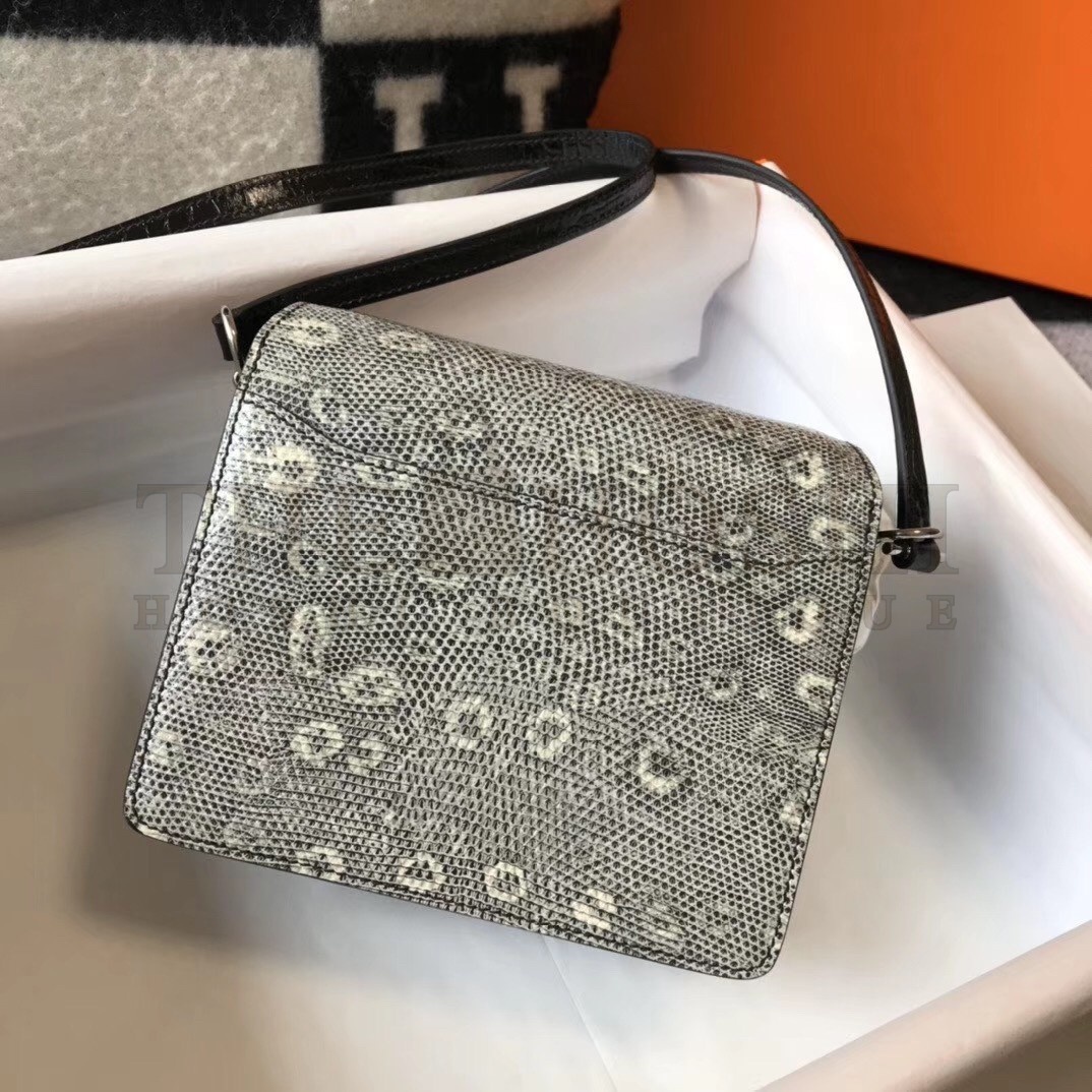 H**me5 Roulis Mini Bag In Black Crocodile With Natural Lizard Master Quality