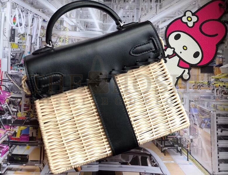 H**me5 Black Picnic Kelly Mini 20cm Wicker Bag Master Quality
