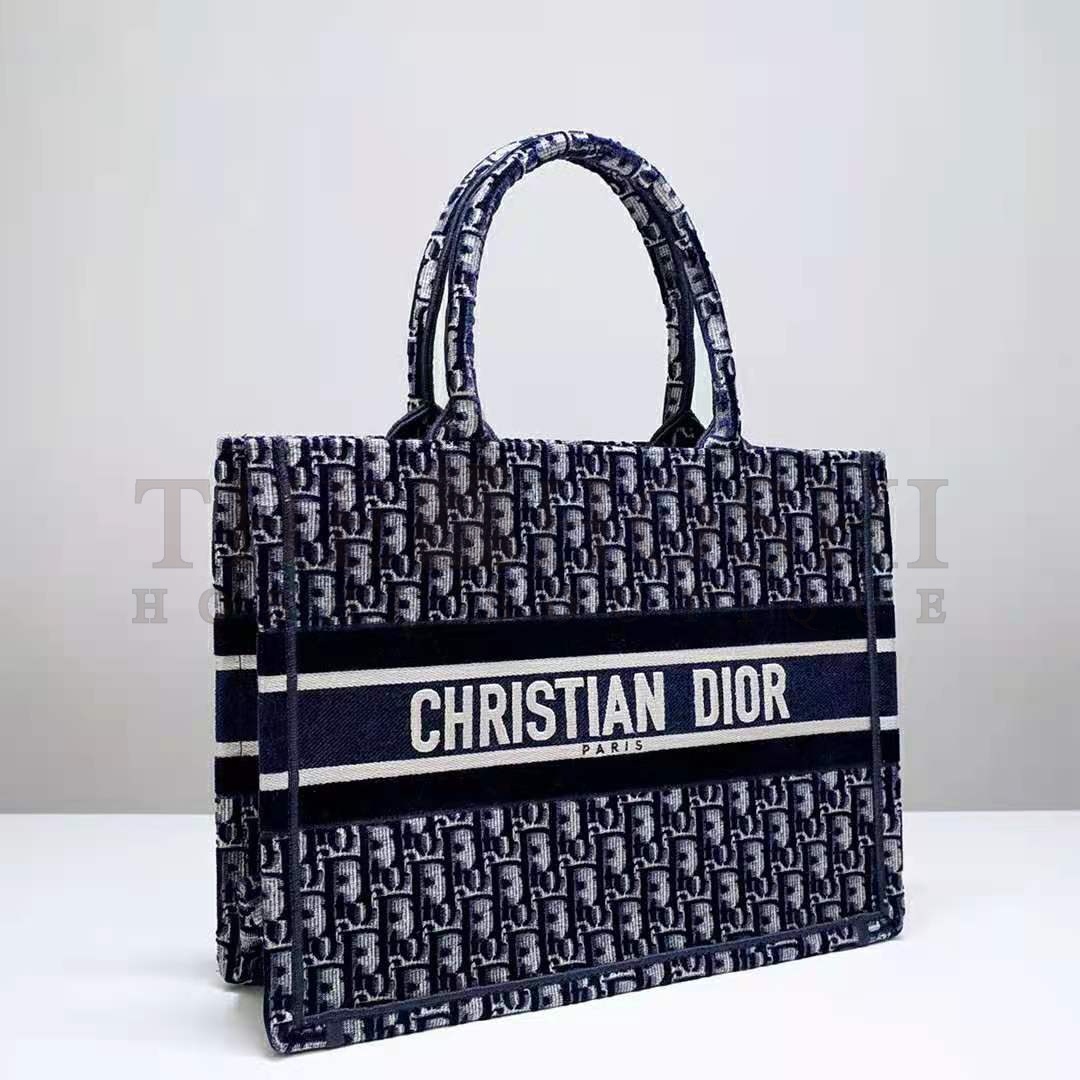 D10r Women Small D10r Book Tote Blue D10r Oblique Embroidered Velvet Master Quality