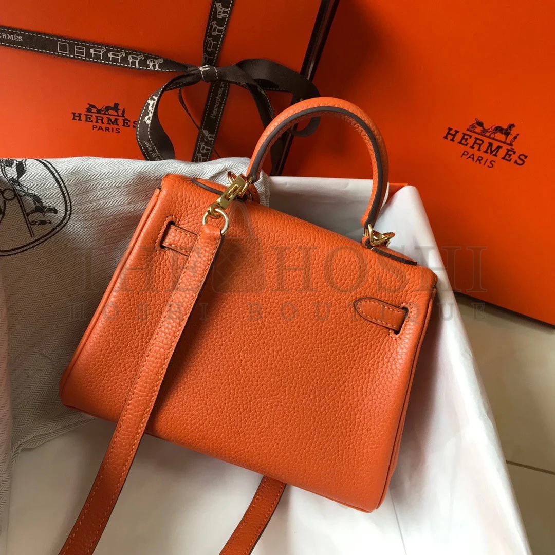 H**me5 Kelly 20cm Bag In Orange Clemence Leather GHW Master Quality