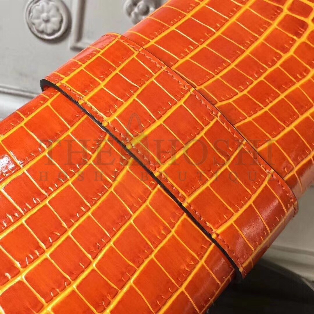 H**me5 Medor Clutch Bag In Orange Crocodile Leather Master Quality